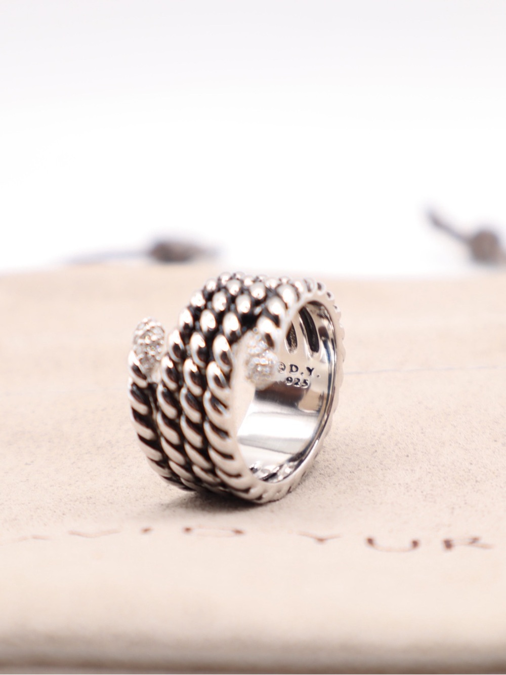 David Yurman Silver Cable Wrap Ring with Pavé Ends